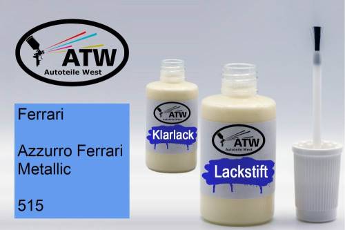 Ferrari, Azzurro Ferrari Metallic, 515: 20ml Lackstift + 20ml Klarlack - Set, von ATW Autoteile West.